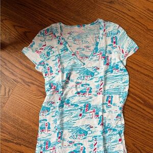 Lilly Pulitzer Blue and Red Patterned T-shirt